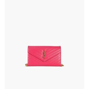 SAINT LAURENT Pink Leather Envelope WOC Crossbody Bag C-A31907